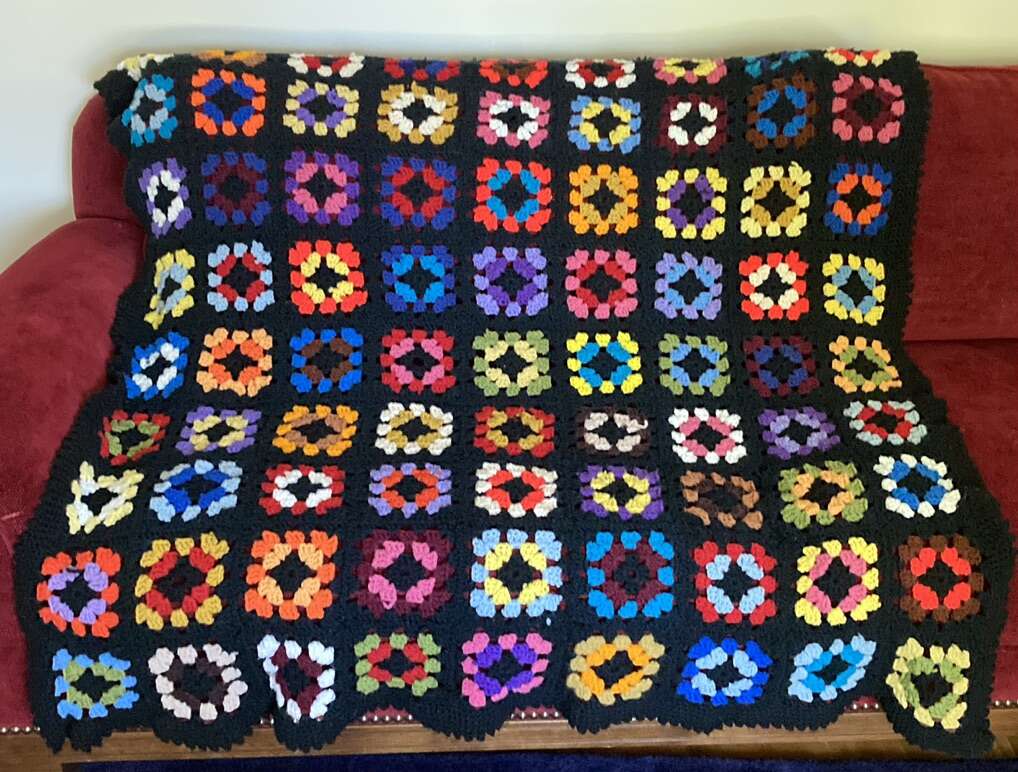 Vintage 1980s Afghan Throw Granny Square Blanket