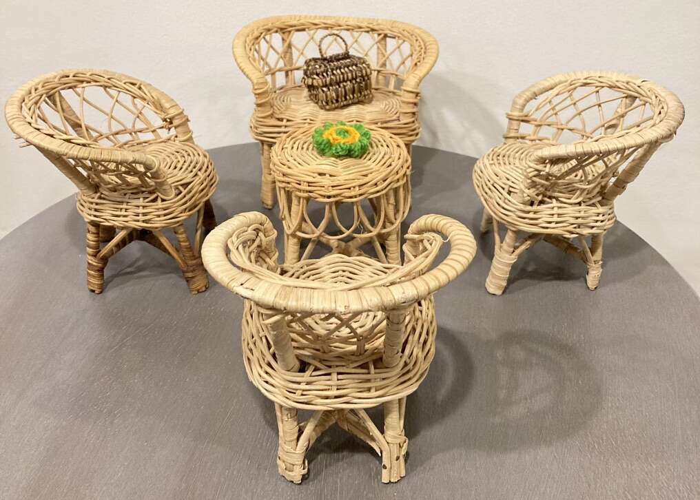 Vintage Wicker Dollhouse Furniture Table Chair +