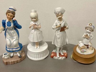 Vintage Nurse Figurines Music Box Lefton RN Gifts