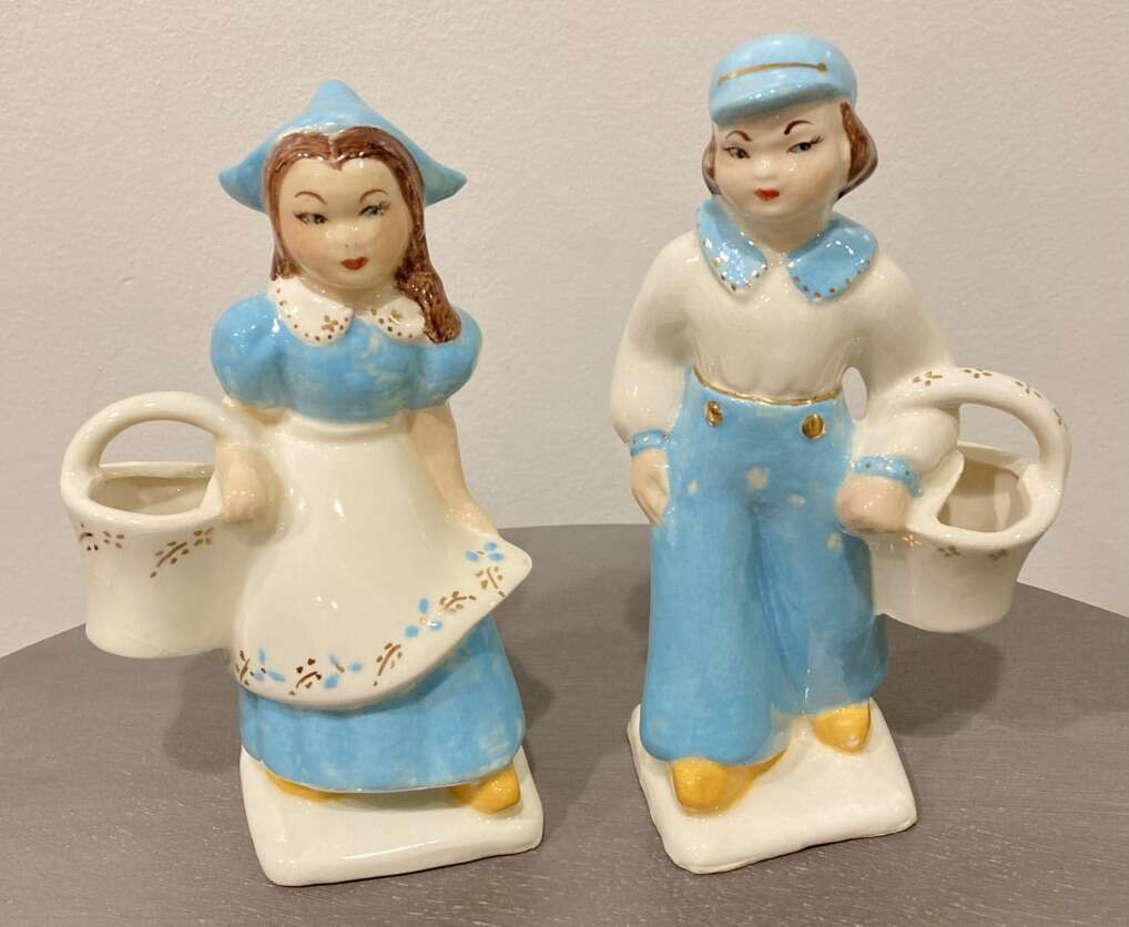 Vintage Ceramic Pocket Planter Set Dutch Boy Girl