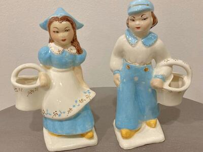 Vintage Ceramic Pocket Planter Set Dutch Boy Girl