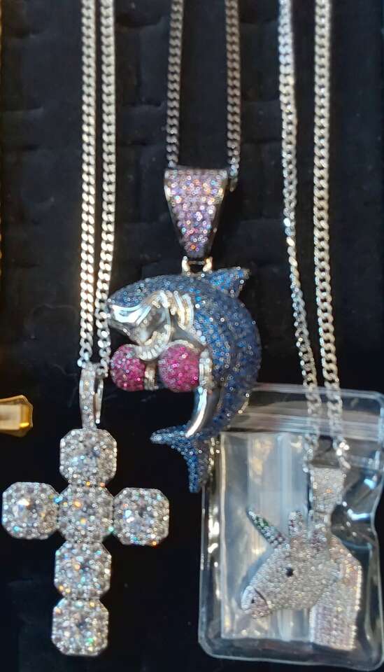 Boxing Shark Necklace W/Black Chain by Renee