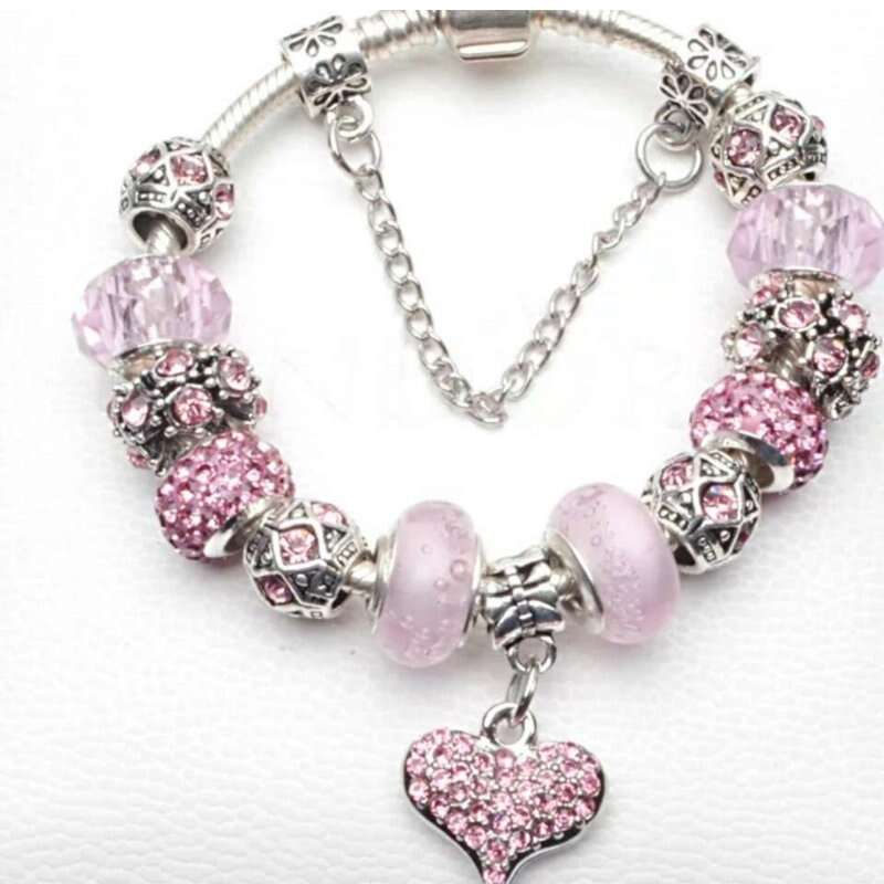 Pink Crystal Heart 11 Charms  Bracelet by Renee
