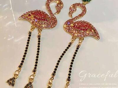 Beautiful Crystal Pink Flamingo Earring by Renee