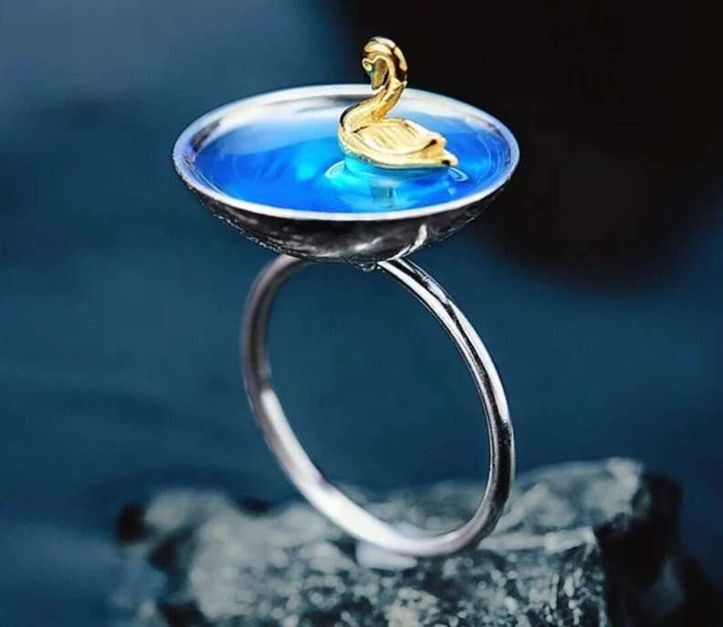 Unique Swan Ring 925 Sterling Silver by Renee