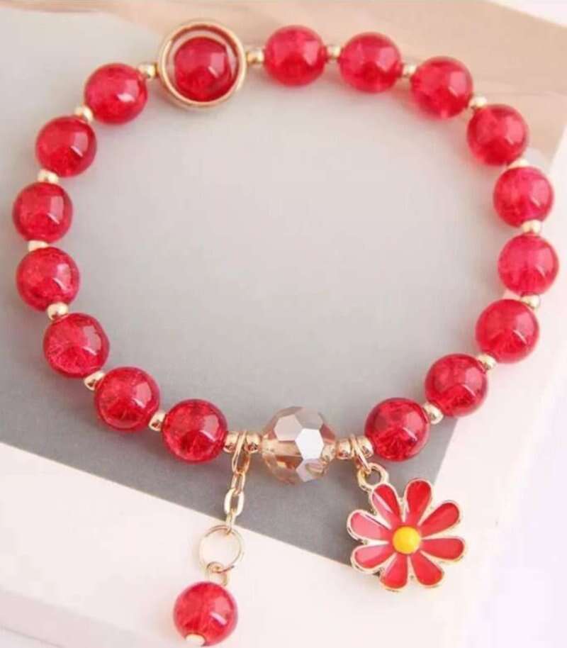 Crackle Glass Daisy Charm Bracelets Gifts by Renee