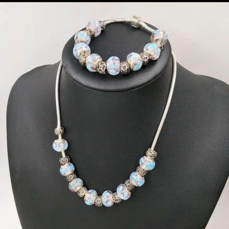 Pandora Murano Glass Charm Necklace & Bracelet Set