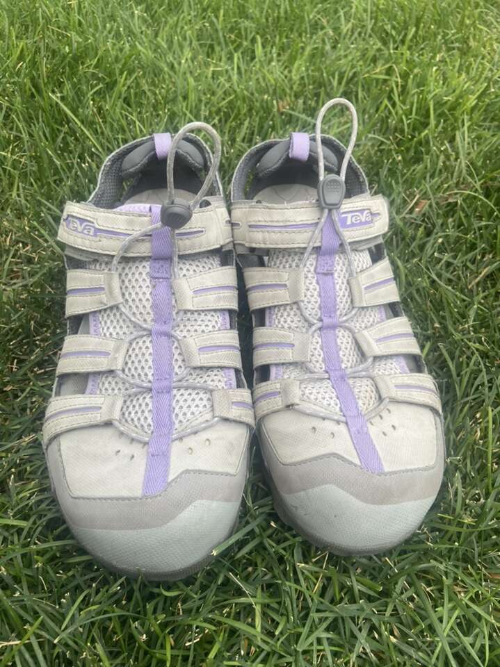 Teva size 9.5 Gray w/ purple trim Hiking Sandals