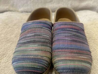 Dansko EU 37 USW 7 pastel Fabric, Striped Clogs