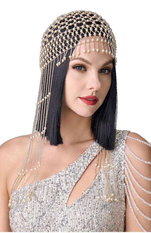 1920s Pearl Flapper Cap - Gatsby Pearl Head Chain