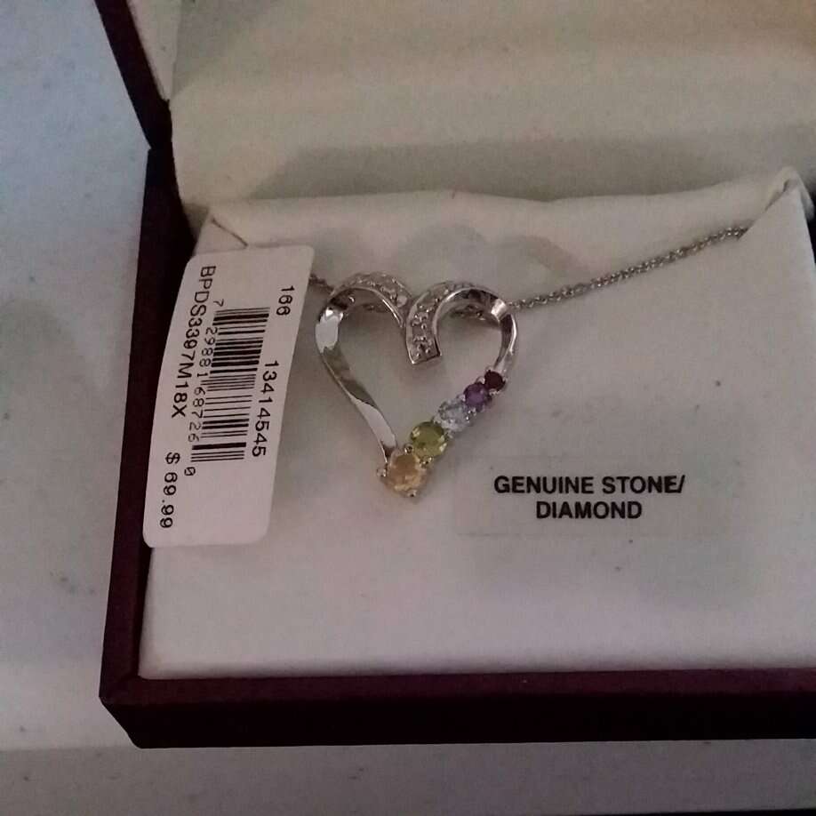 GEMSTONE AND DIAMOND HEART NECKLACE