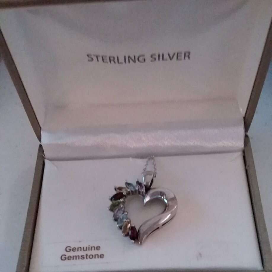 STERLING SILVER AND GEMSTONE HEART NECKLACE