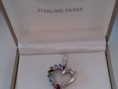 STERLING SILVER AND GEMSTONE HEART NECKLACE