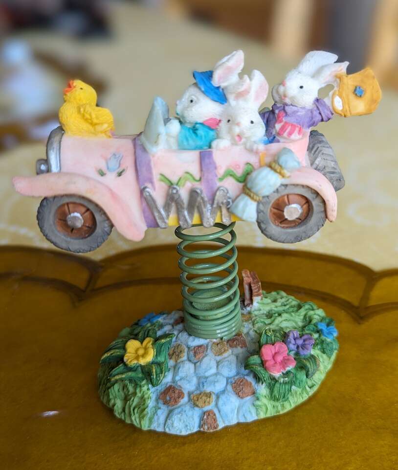 Vintage Easter Bunny Collectibles Figurine on Spring (2 sets)