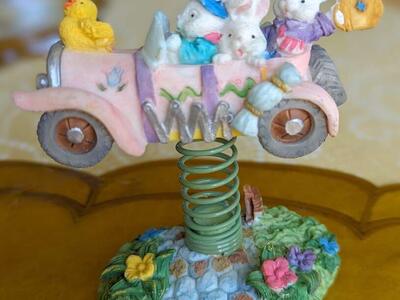 Vintage Easter Bunny Collectibles Figurine on Spring (2 sets)