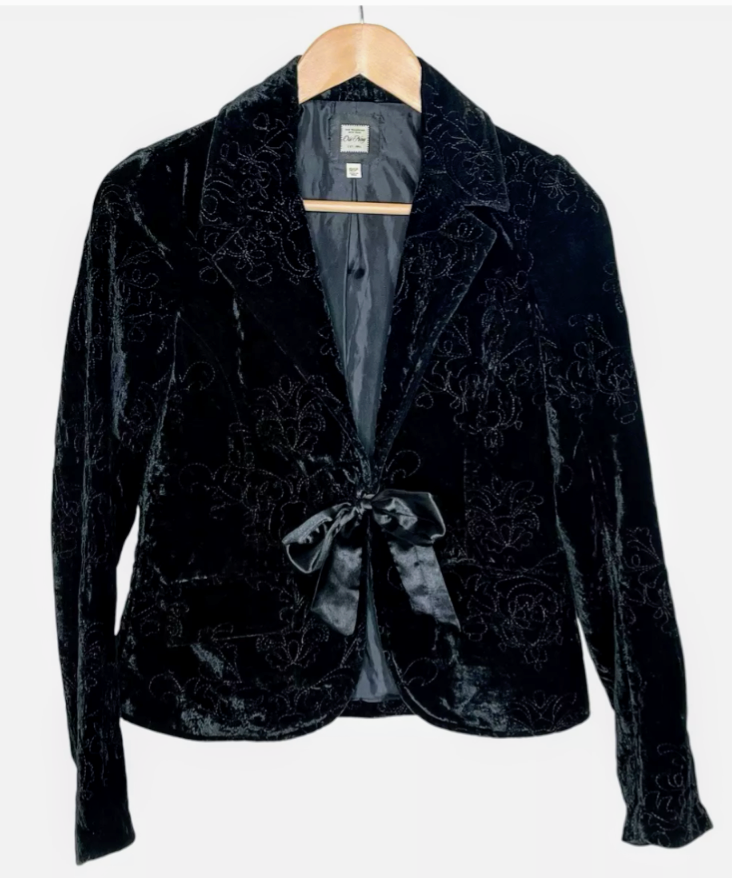 Old Navy Womens Velvet Embroidered Blazer S Black