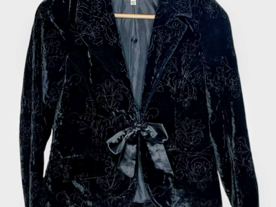 Old Navy Womens Velvet Embroidered Blazer S Black