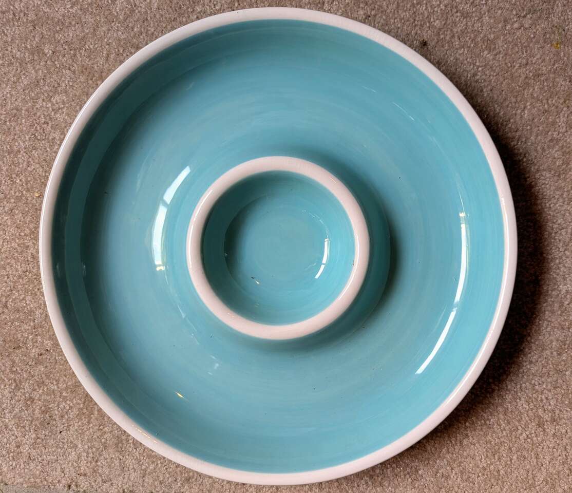 Round Chip Dip Serving Ceramic Platter Teal Aqua Blue 13.5" Summer Entertaining Spring