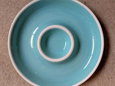 Round Chip Dip Serving Ceramic Platter Teal Aqua Blue 13.5" Summer Entertaining Spring