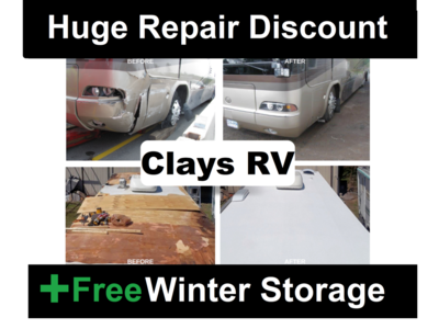 Repair Discount Clays RV, Roof, Paint, Fiber Glass Water damage, Delamination, Body, and Structural Replacement Service