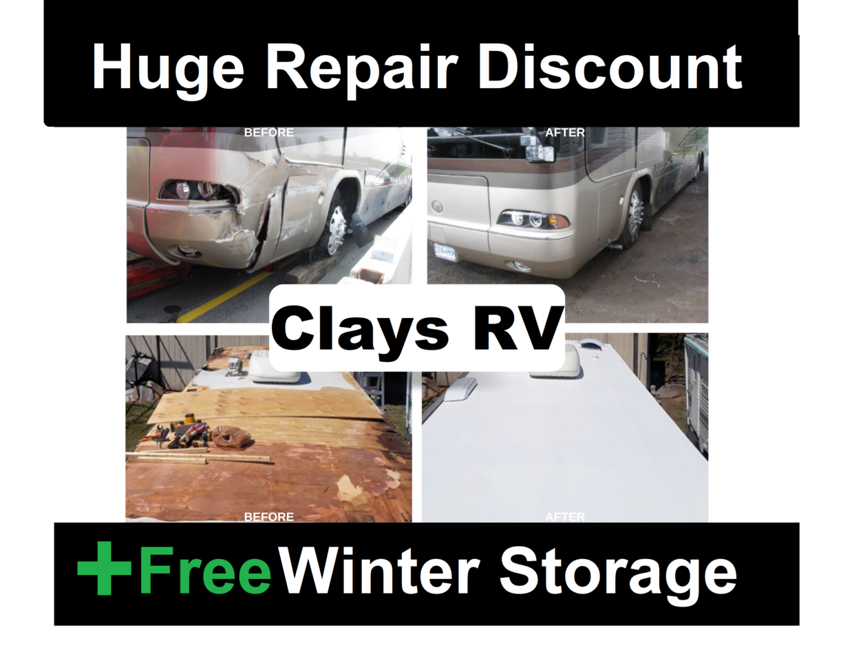 Repair Discount Clays RV, Roof, Paint, Fiber Glass Water damage, Delamination, Body, and Structural Replacement Service
