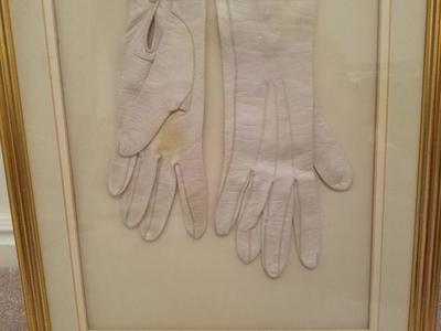 Antique leather gloves,framed
