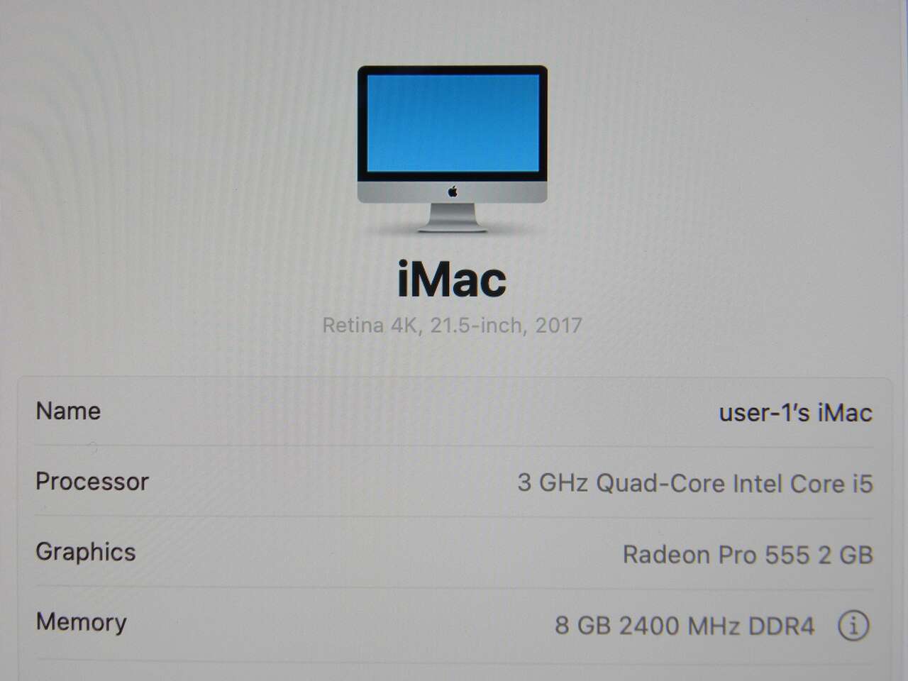 Apple iMac 21.5” 4K Mid 2017 i5 3.0GHz 1TB 8GB