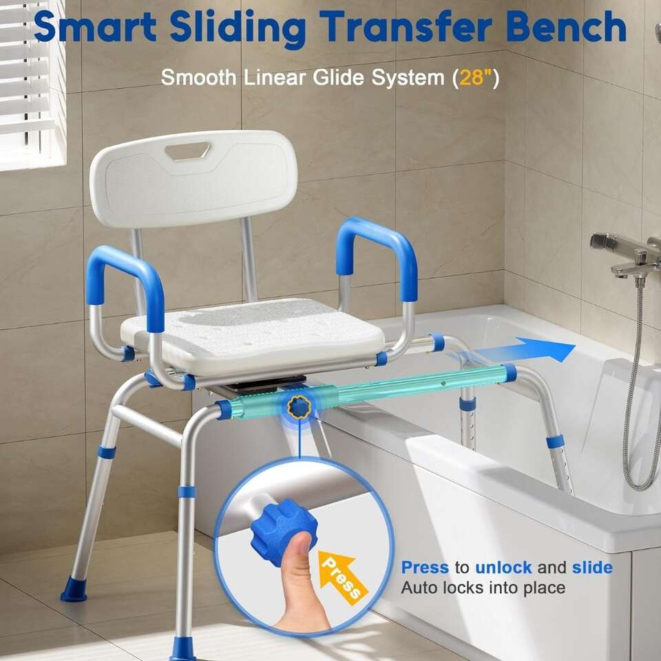 Sliding transfer bench swivel seat