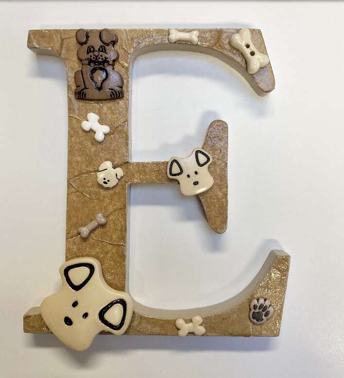 Small Wooden Letter E, Dogs, Paws, Bones, Nursery Decor
