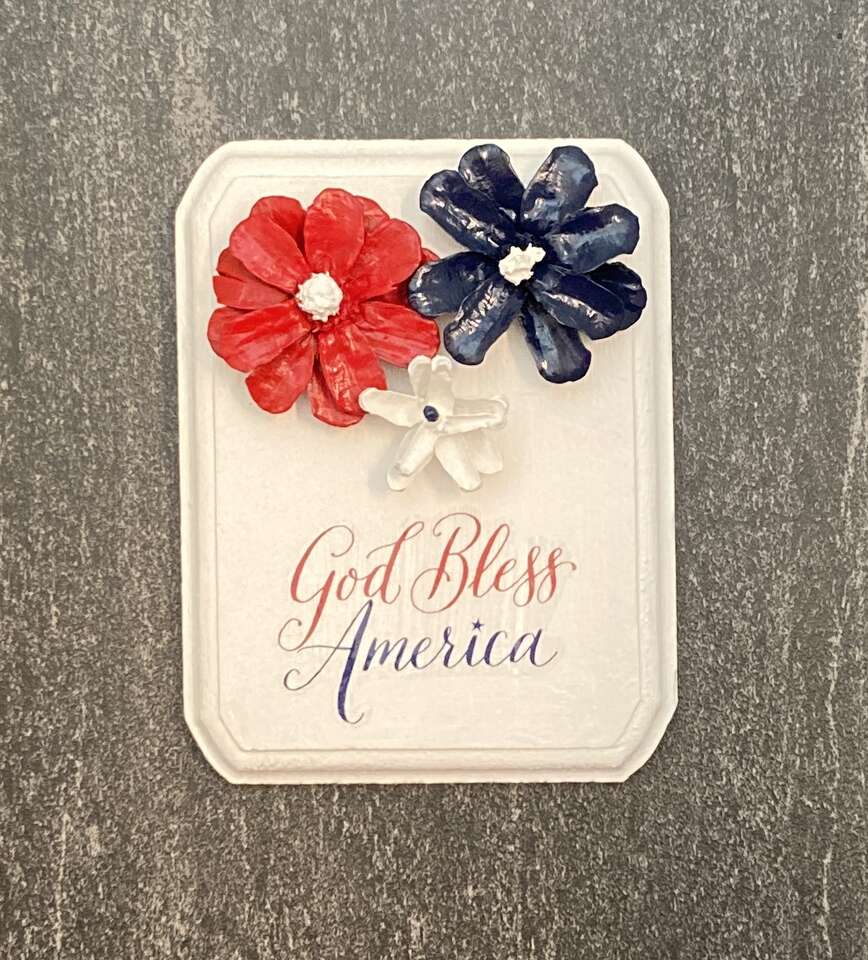 Hand Painted God Bless America 4th Of July Plaque ~ Pinecone Flower Art
