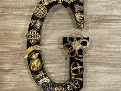 Black and Gold Wooden Letter G, Decorative Wall Hanging