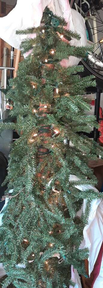 7 ft Skinny Natural Pine Porch Tree Lighted W/Base