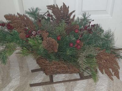 Christmas Sleigh Centerpiece Holiday Berries Pine