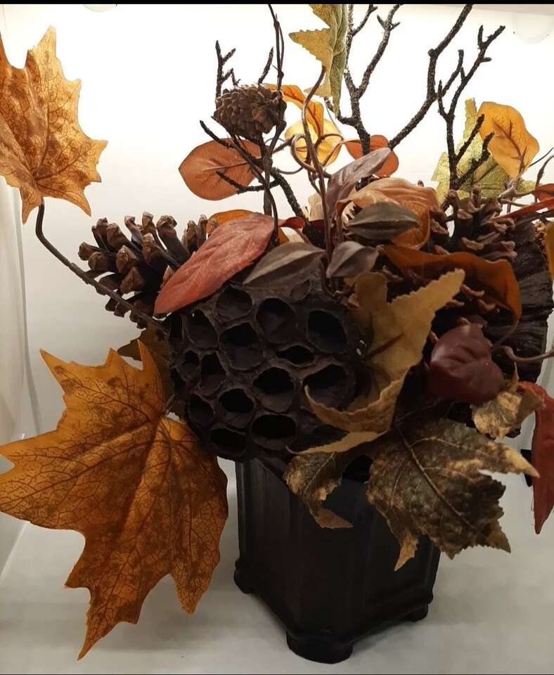 Fall Centerpiece Container Autumn Pine Cones Leaf