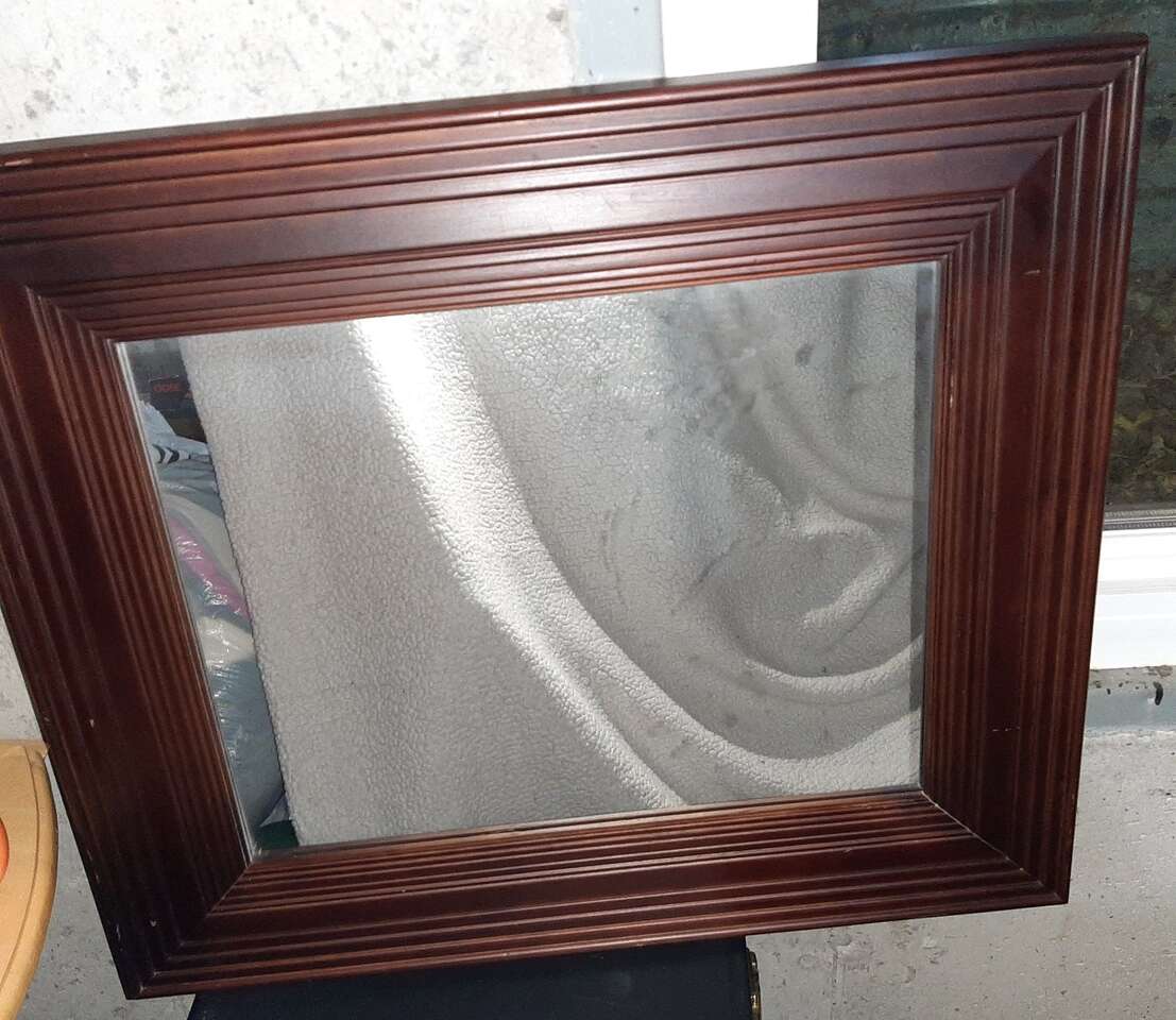 27x23 IN Wood Frame Wall Mirror Rectangular Brown