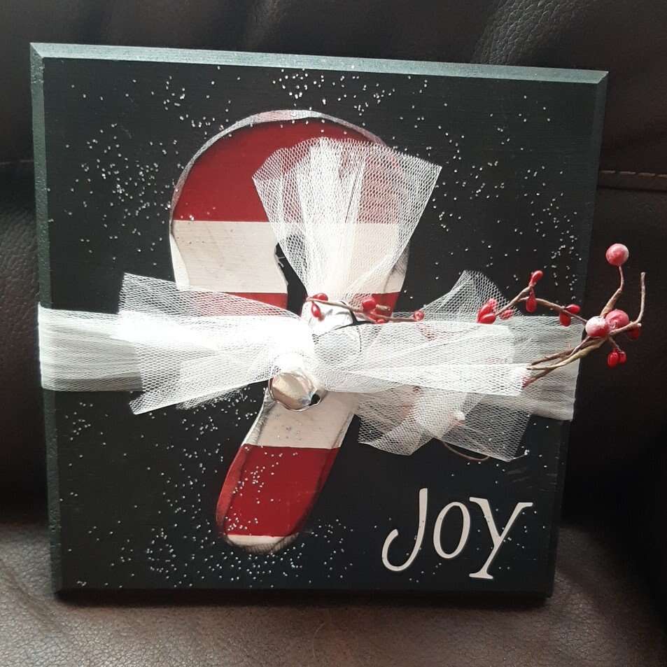 Wood 3D Candy Cane Joy Hanging Decor Holiday Bells