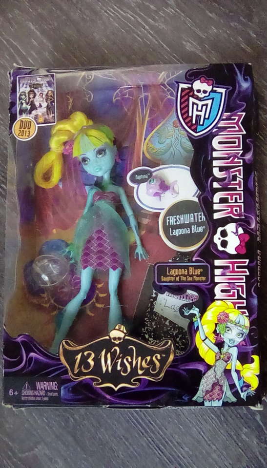 Monster High Barbie Doll Lagoona blue 13 wishes with pet fish neptuna