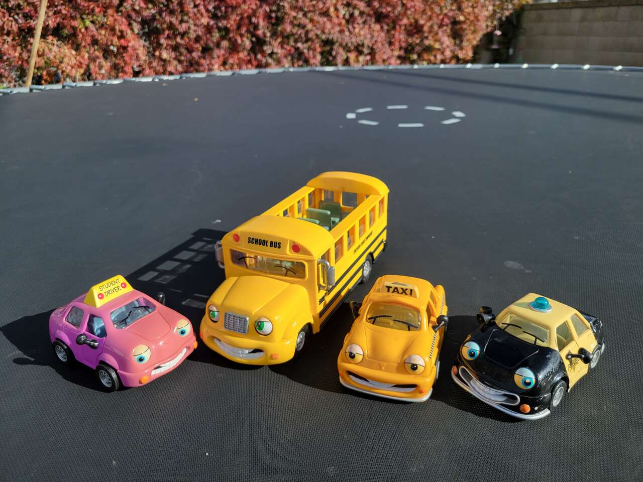 Chevron Techron cars Tyler Taxi, Danni Driver (student driver car), Patty Patrol (police car), Sally School Bus