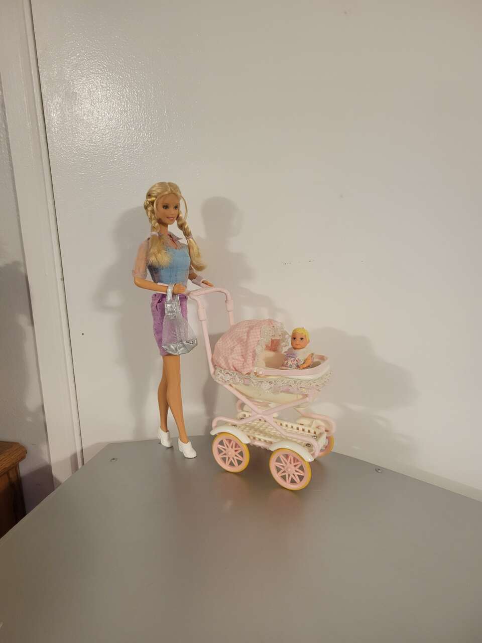 Walking Barbie and Baby Sister Krissy doll set, stroller/carrier and baby accessories