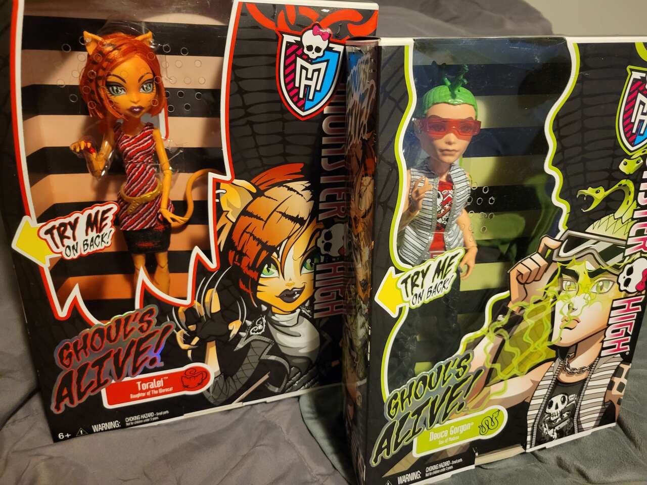 RARE MONSTER HIGH Barbie Dolls GHOULS ALIVE DEUCE GORGON- SON OF MEDUSA, TORALEI- DAUGHTER OF A WERECAT NEW IN BOX