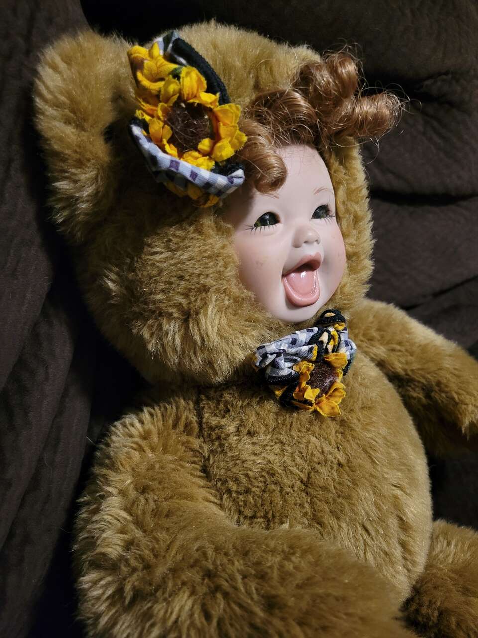 Soft classic collection club Toy, Happy smiling Rubber Baby Face light Brown Stuffed Animal Bear