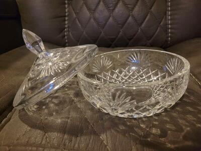 Vintage Crystal Clear Cut Glass Candy Dish with Lid