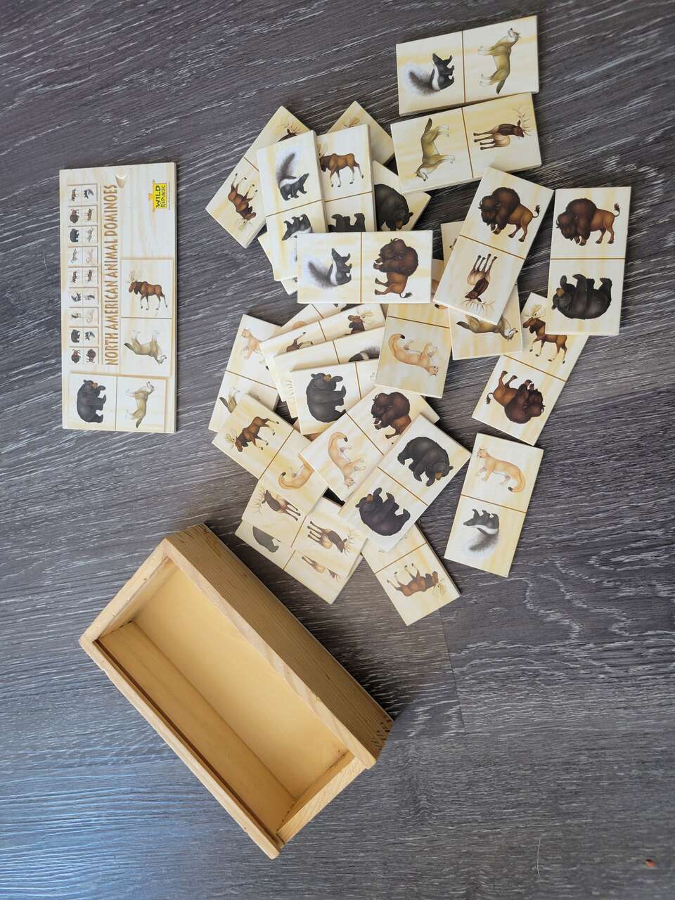 Wild Republic North American Animal Dominoes in wood box with lid