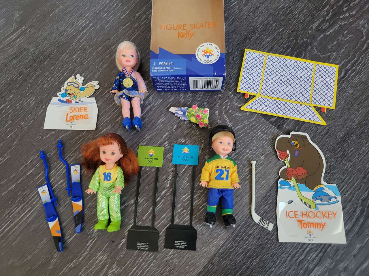 Mattel Barbie Kelly Club Dolls 2002 Olympic Winter Games SALT LAKE -Ice Hockey Tommy -Figure Skater Kelly -Skier Lorena