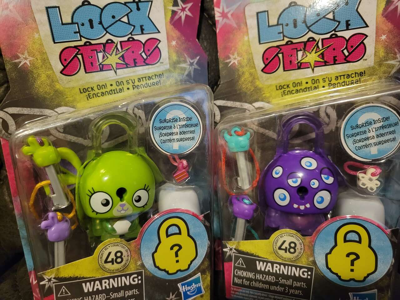 Hasbro Lock Stars set of 2 key chain characters, Series 1: Green bunny, Purple monster with lots of eyes BRAND NEW