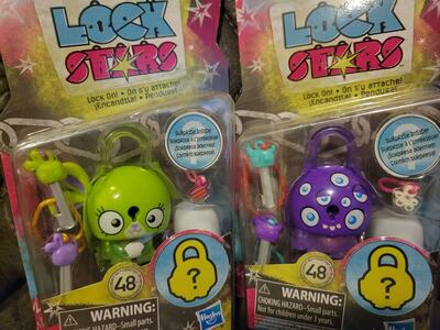 Hasbro Lock Stars set of 2 key chain characters, Series 1: Green bunny, Purple monster with lots of eyes BRAND NEW