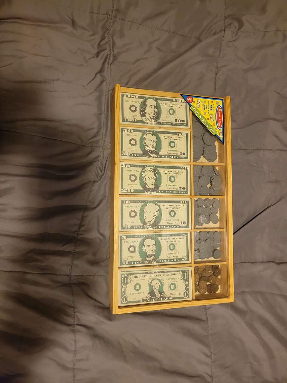 Play Money Coins & Bills Set, Counting Math Money Skills Melissa And Doug in original wood case