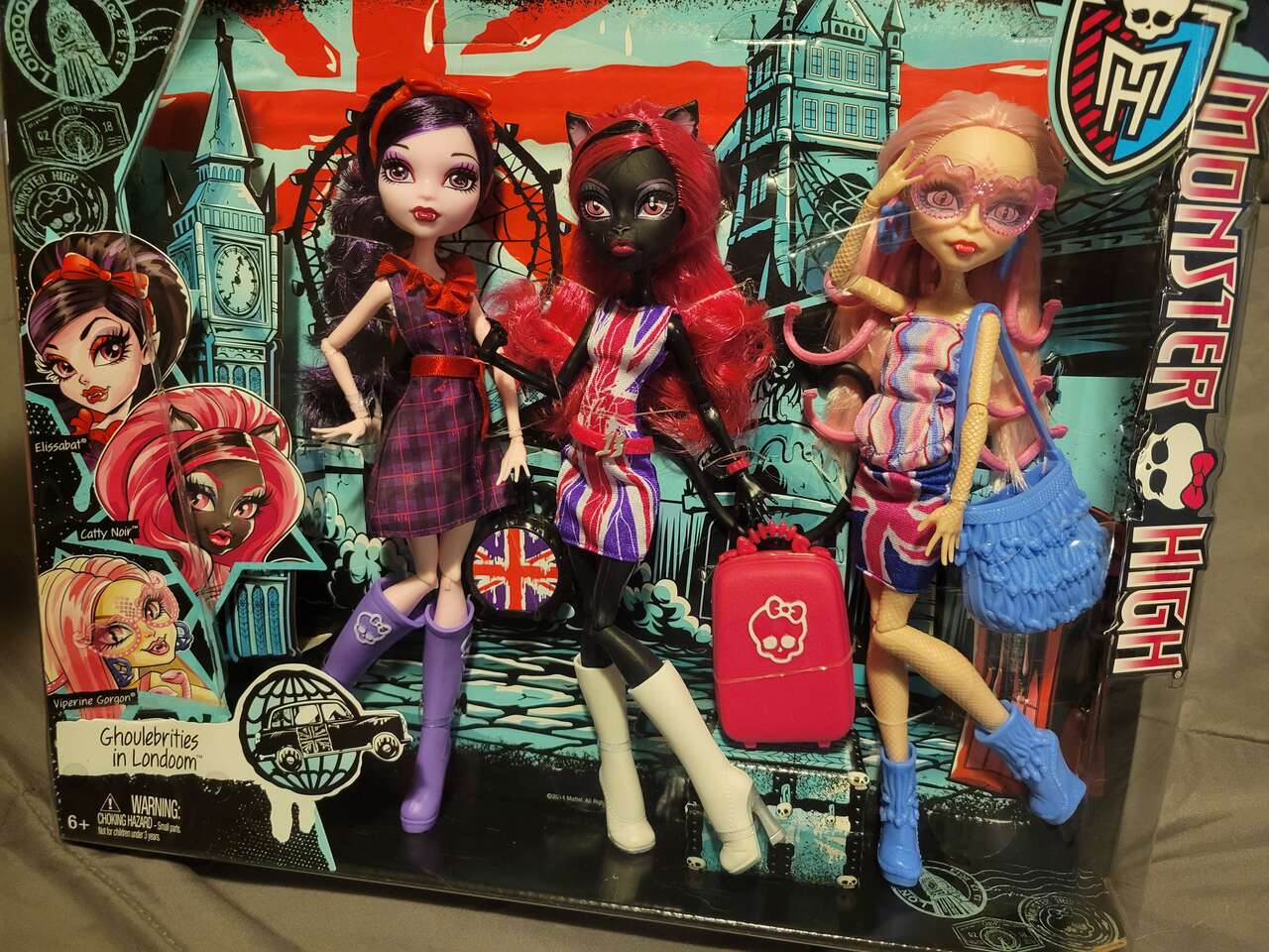 Monster High Barbie Dolls Ghoulebrities in Londoom set, Elissabat, Viperine Gorgon, Catty Noir NEW IN BOX