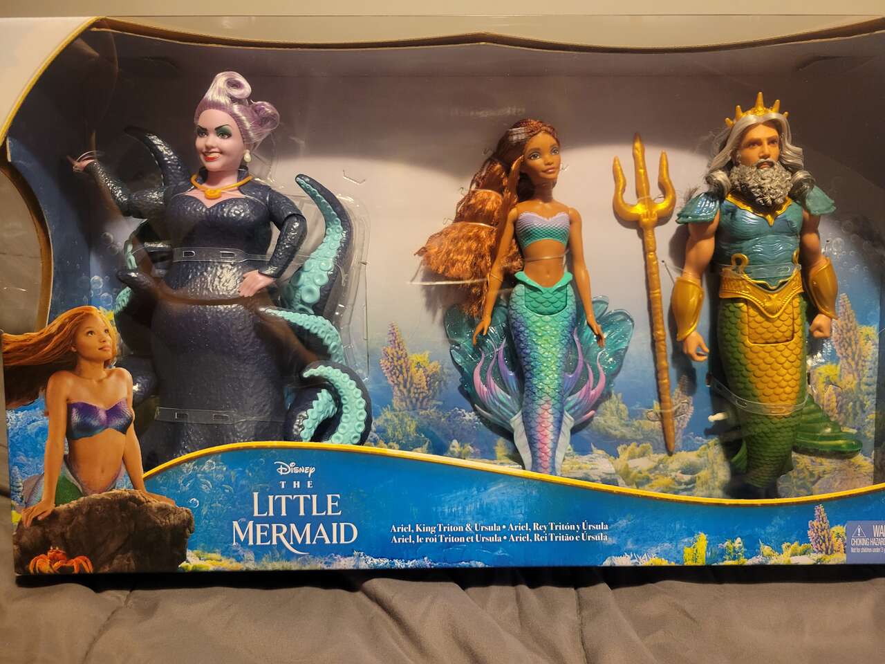 Disney Toys, Collectible Set of 3 Fashion Dolls with Ariel, King Triton & Ursula in Signature Outfits, The Little Mermaid
