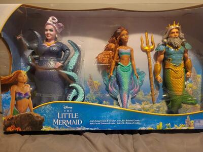 Disney Toys, Collectible Set of 3 Fashion Dolls with Ariel, King Triton & Ursula in Signature Outfits, The Little Mermaid